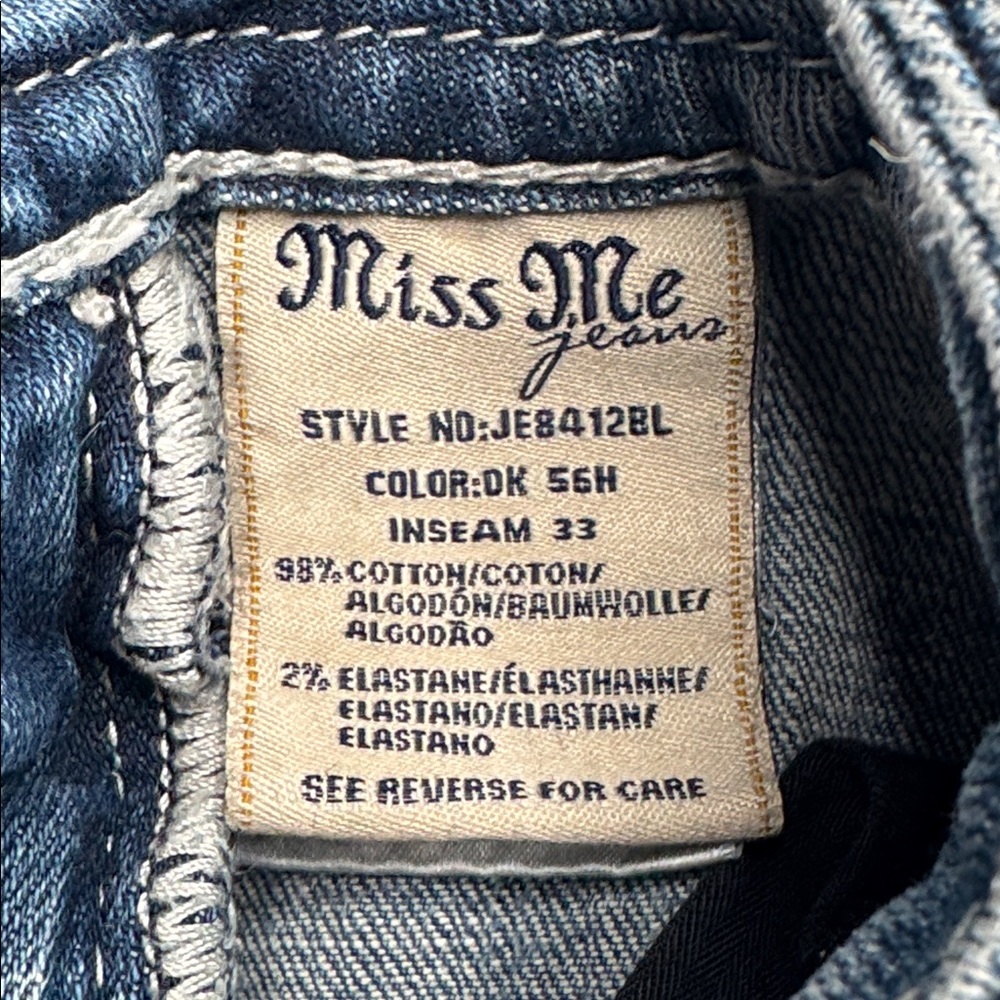 Miss Me size 28 jeans JE8412BL signature bootcut distressed sparkly rhinestones - Picture 9 of 10